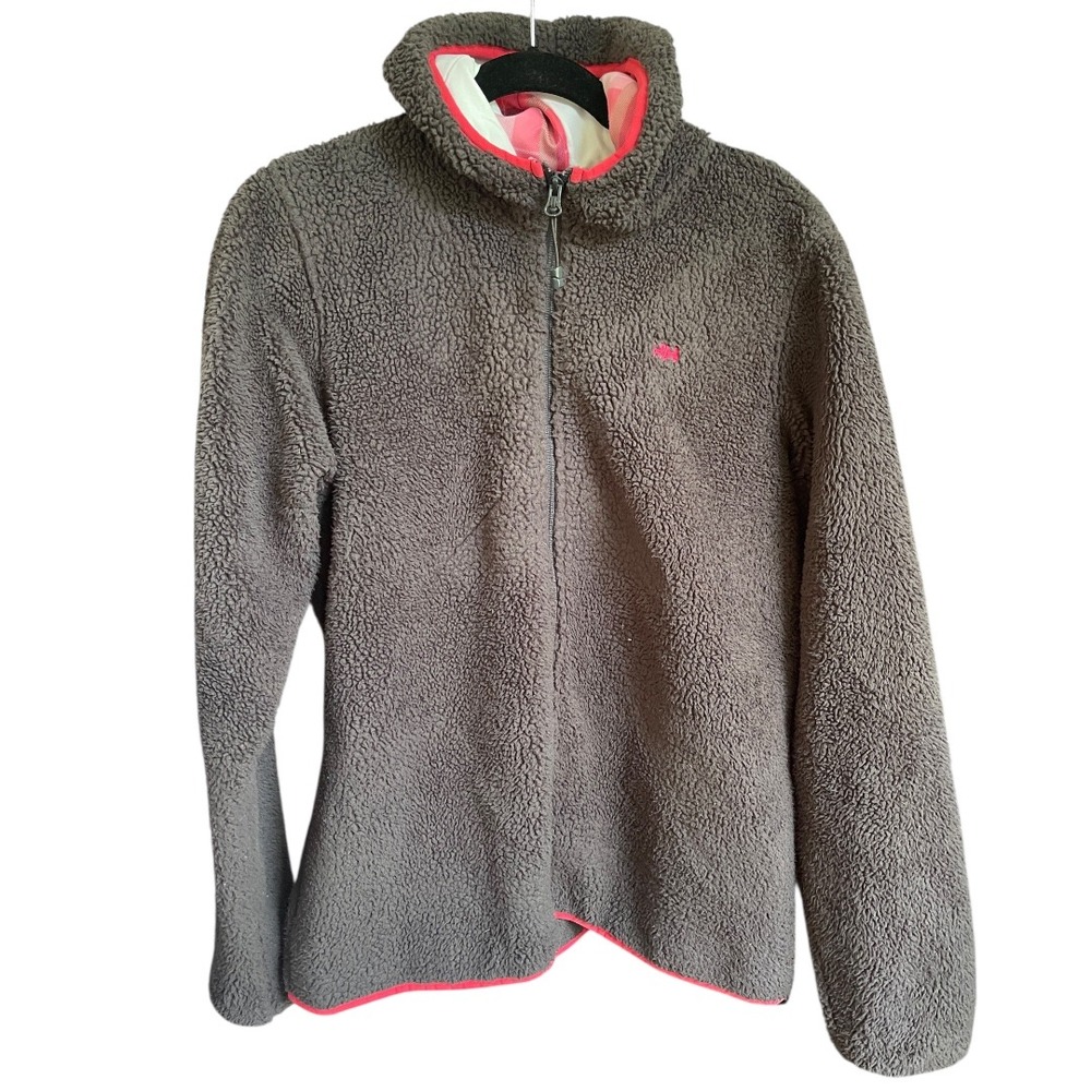 Helly Hansen Grey Teddy Fleece Hooded Full Zip Jacket Pink‎ Trim XL